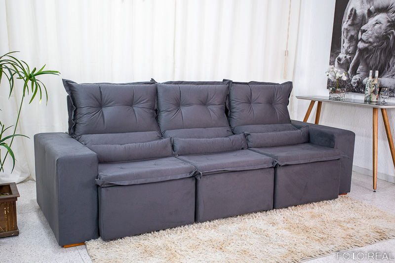 Sofá Retrátil Reclinável New Carol 2.60m Cinza 12 – Félix Móveis