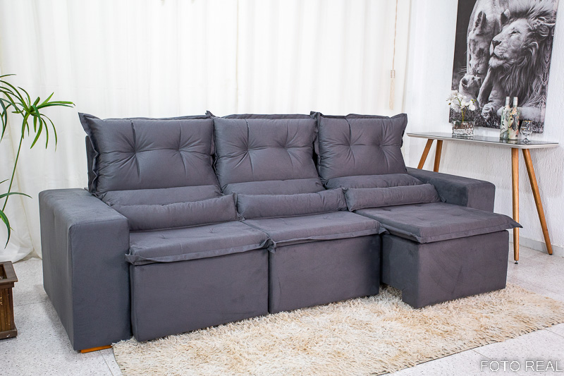 Sofá Retrátil Reclinável New Carol 2.60m Cinza 12 - Imagem 2
