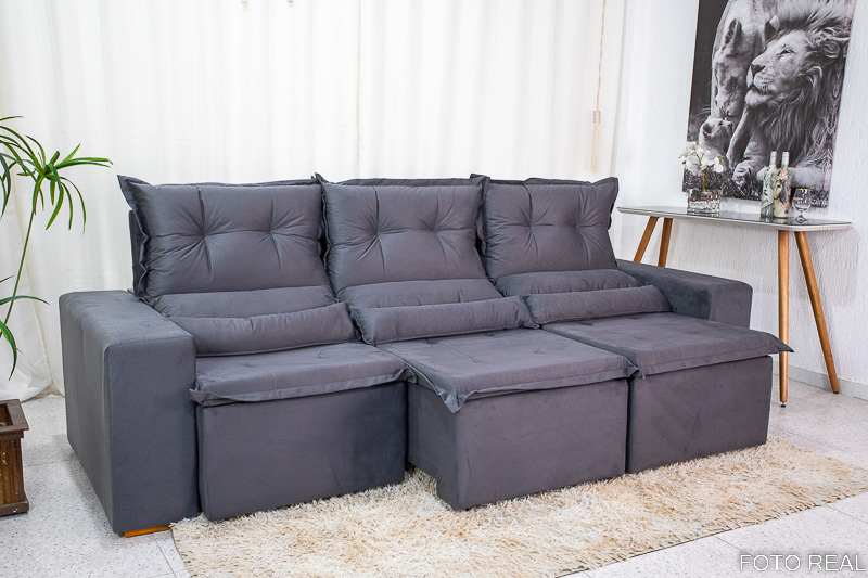 Sofá Retrátil Reclinável New Carol 2.60m Cinza 12 - Imagem 3
