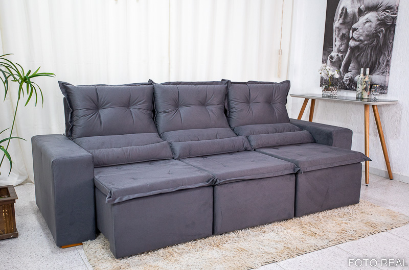 Sofá Retrátil Reclinável New Carol 2.60m Cinza 12