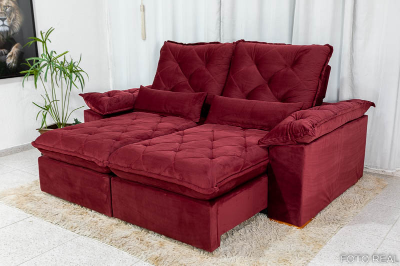 Sofá Retrátil Reclinável Suíça 2.10m Veludo Bordô 5005 - D33 e Molas Ensacadas - Imagem 4