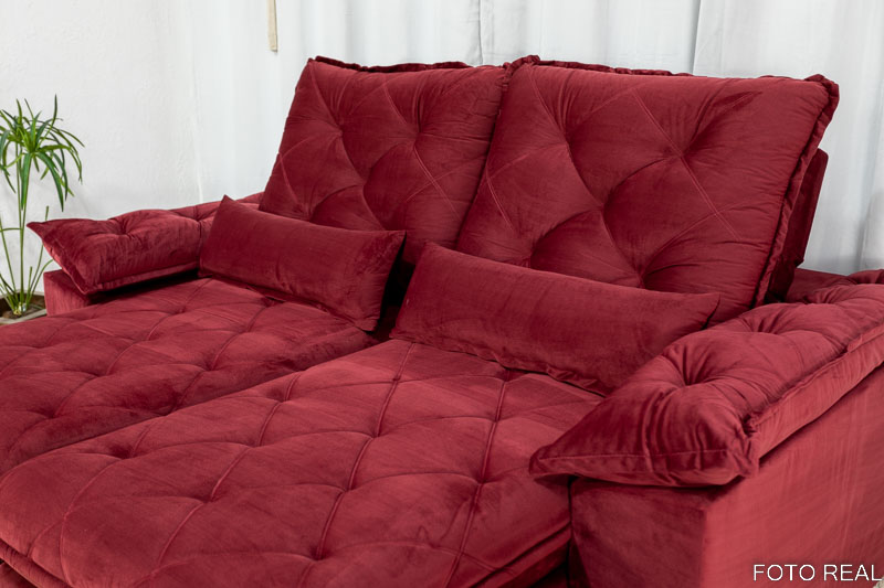 Sofá Retrátil Reclinável Suíça 2.10m Veludo Bordô 5005 - D33 e Molas Ensacadas - Imagem 5