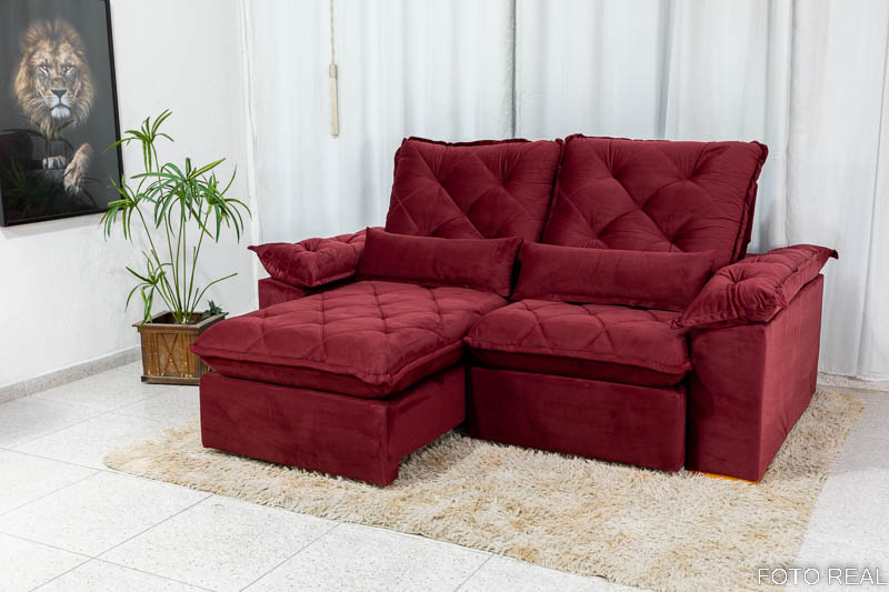 Sofá Retrátil Reclinável Suíça 2.10m Veludo Bordô 5005 - D33 e Molas Ensacadas - Imagem 2