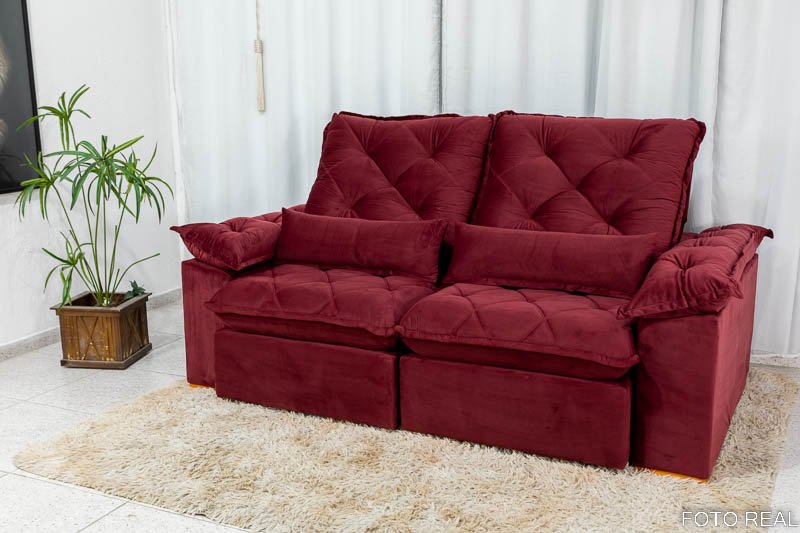 Sofá Retrátil Reclinável Suíça 2.10m Veludo Bordô 5005 - D33 e Molas Ensacadas - Imagem 3