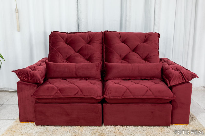 Sofá Retrátil Reclinável Suíça 2.10m Veludo Bordô 5005 - D33 e Molas Ensacadas - Imagem 6