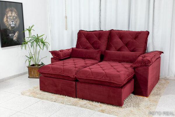 Sofá Retrátil Reclinável Suíça 2.10m Veludo Bordô 5005 - D33 e Molas Ensacadas