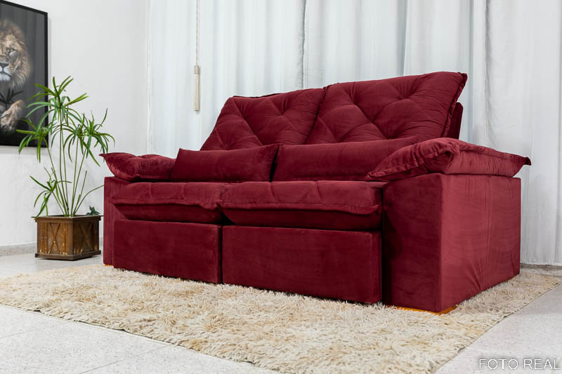 Sofá Retrátil Reclinável Suíça 2.10m Veludo Bordô 5005 - D33 e Molas Ensacadas - Imagem 7