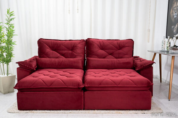 Alternative view of Sofá Retrátil Reclinável Suíça 2.50m Veludo Bordô 5005 - D33 e Molas Ensacadas