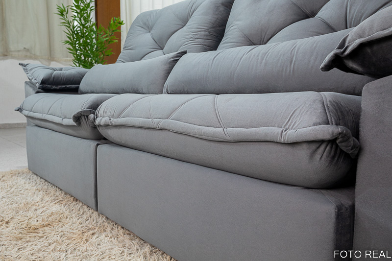 Sofá Retrátil Reclinável Suíça 2.50m Veludo Cinza 5001 - D33 e Molas Ensacadas - Imagem 6