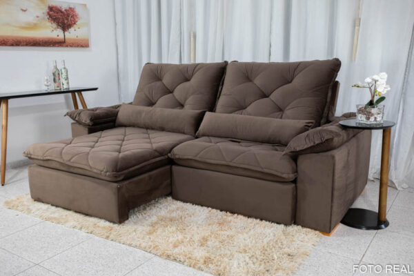 Alternative view of Sofá Retrátil Reclinável Suíça 2.50m Veludo Marrom 5004 - D33 e Molas Ensacadas