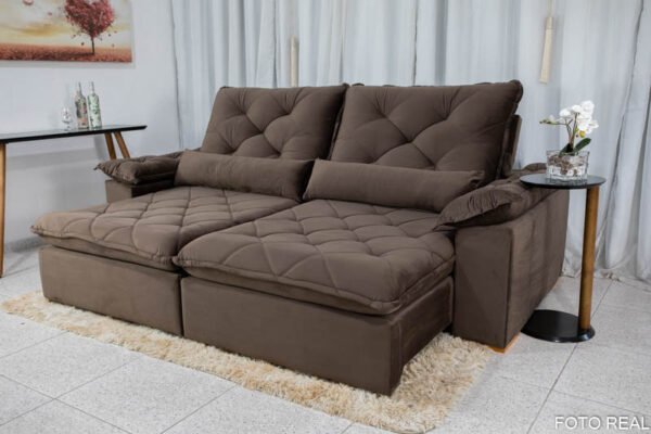 Sofá Retrátil Reclinável Suíça 2.50m Veludo Marrom 5004 - D33 e Molas Ensacadas