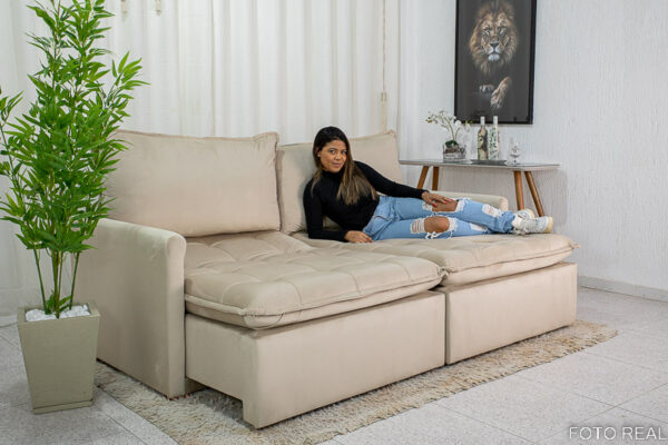 Alternative view of Sofá Retrátil Reclinável e Sofá Cama Málaga 2.15m Veludo Bege A32