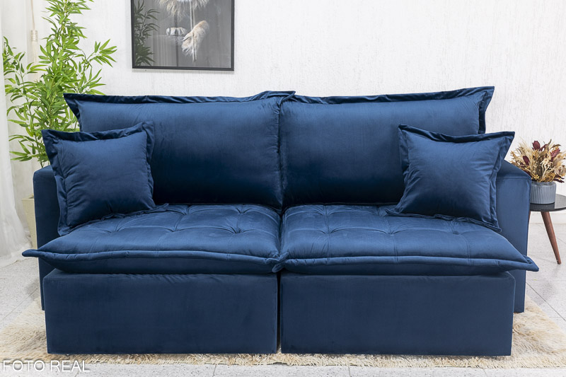Sofá Retrátil Reclinável e Sofá Cama Rubi 2.20m Veludo Azul 03 - Imagem 6