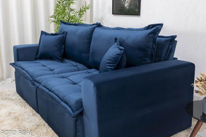 Sofá Retrátil Reclinável e Sofá Cama Rubi 2.20m Veludo Azul 03 - Imagem 4
