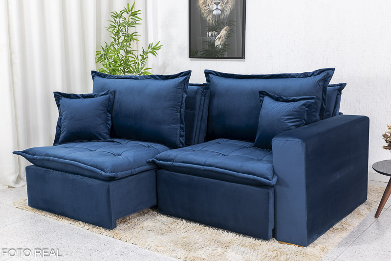Sofá Retrátil Reclinável e Sofá Cama Rubi 2.20m Veludo Azul 03 - Imagem 2