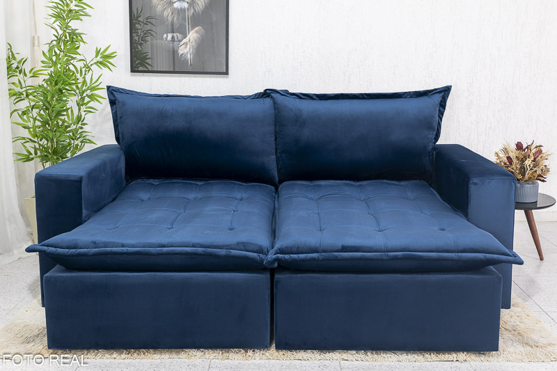 Sofá Retrátil Reclinável e Sofá Cama Rubi 2.20m Veludo Azul 03 - Imagem 7