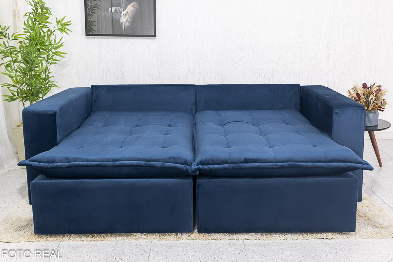 Sofá Retrátil Reclinável e Sofá Cama Rubi 2.20m Veludo Azul 03 - Imagem 12