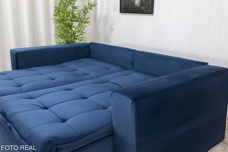 Sofá Retrátil Reclinável e Sofá Cama Rubi 2.20m Veludo Azul 03 - Imagem 11