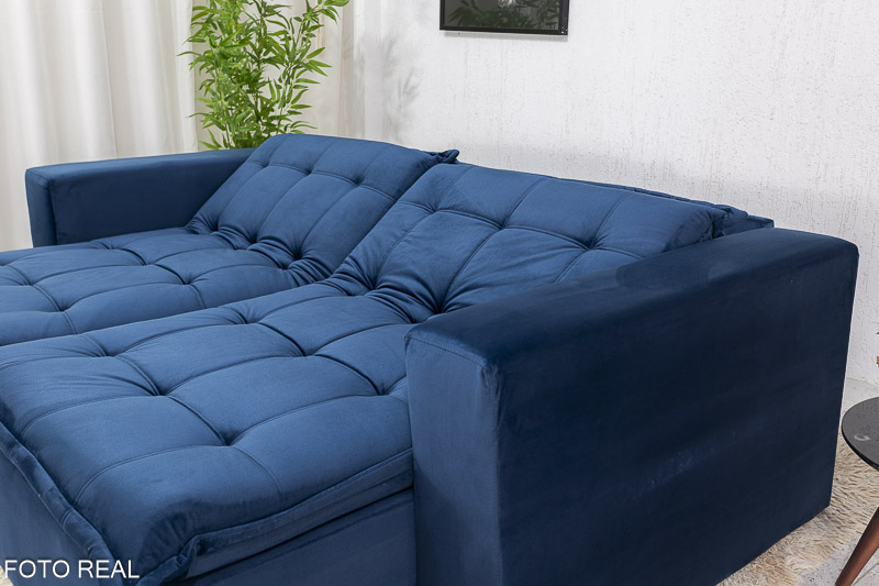 Sofá Retrátil Reclinável e Sofá Cama Rubi 2.20m Veludo Azul 03 - Imagem 10