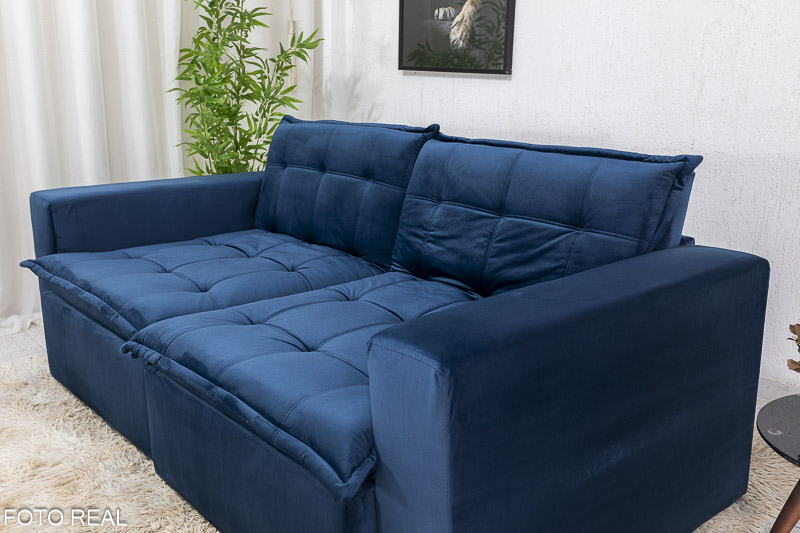 Sofá Retrátil Reclinável e Sofá Cama Rubi 2.20m Veludo Azul 03 - Imagem 9