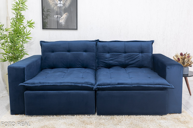 Sofá Retrátil Reclinável e Sofá Cama Rubi 2.20m Veludo Azul 03 - Imagem 8
