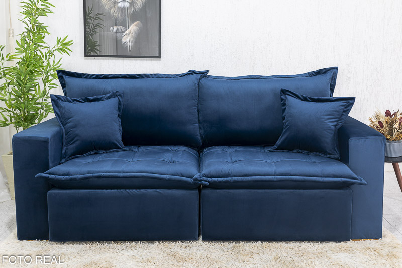 Sofá Retrátil Reclinável e Sofá Cama Rubi 2.20m Veludo Azul 03 - Imagem 5