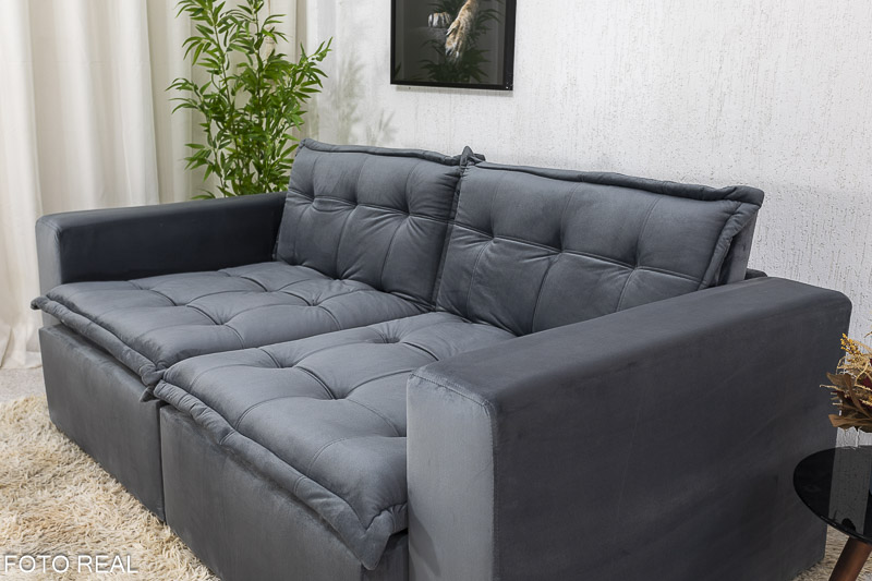 Sofá Retrátil Reclinável e Sofá Cama Rubi 2.20m Veludo Cinza 20 - Imagem 11
