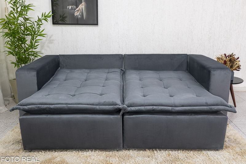 Sofá Retrátil Reclinável e Sofá Cama Rubi 2.20m Veludo Cinza 20 - Imagem 9