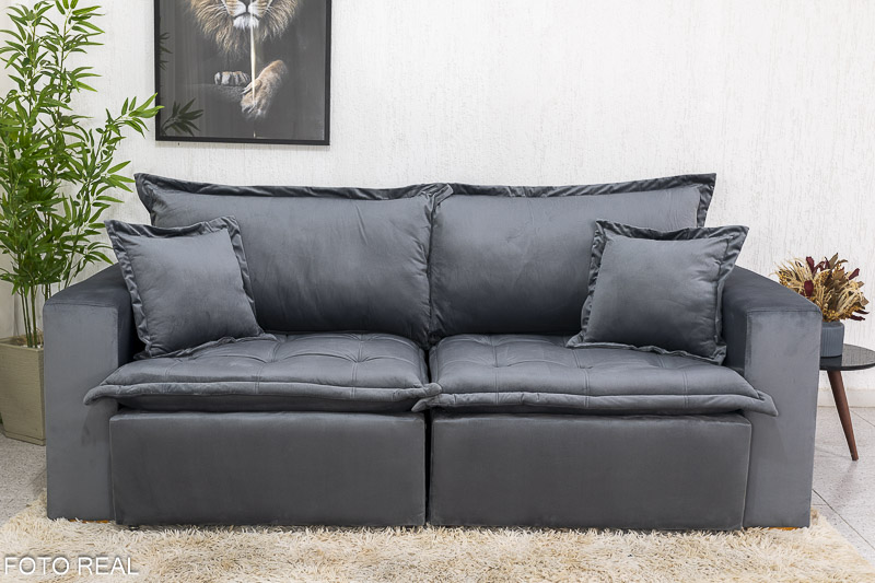 Sofá Retrátil Reclinável e Sofá Cama Rubi 2.20m Veludo Cinza 20 - Imagem 2