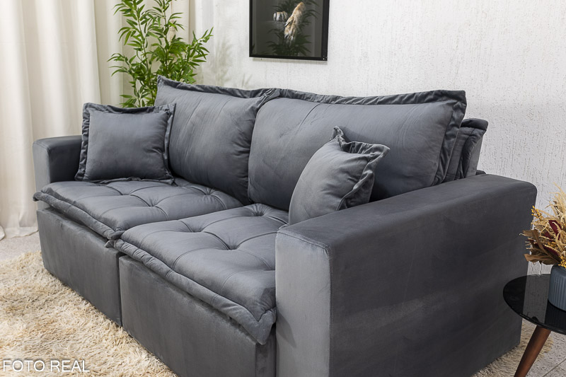 Sofá Retrátil Reclinável e Sofá Cama Rubi 2.20m Veludo Cinza 20 - Imagem 4