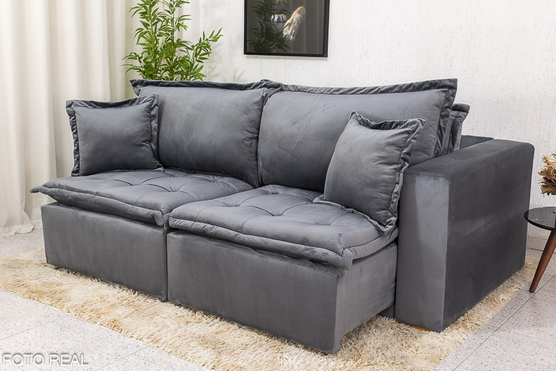 Sofá Retrátil Reclinável e Sofá Cama Rubi 2.20m Veludo Cinza 20 - Imagem 6