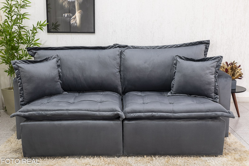 Sofá Retrátil Reclinável e Sofá Cama Rubi 2.20m Veludo Cinza 20 - Imagem 5