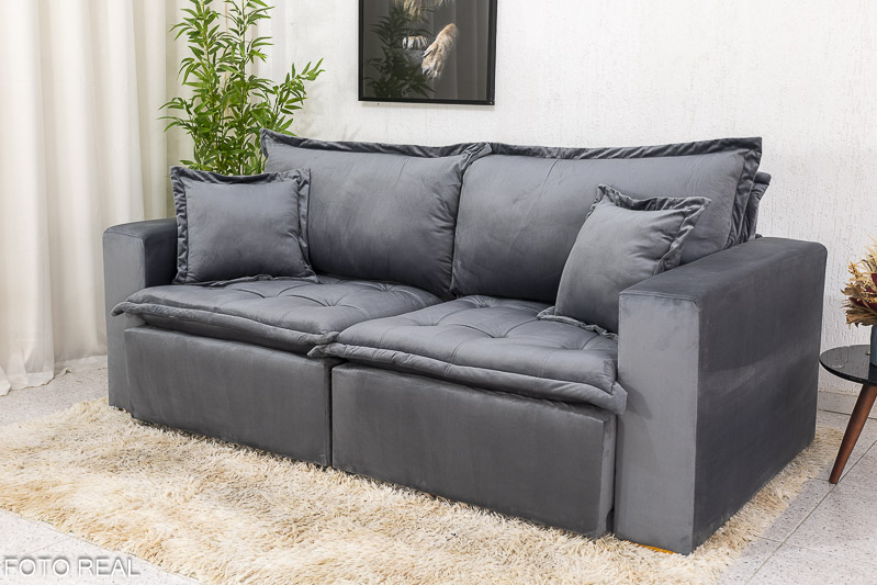 Sofá Retrátil Reclinável e Sofá Cama Rubi 2.20m Veludo Cinza 20 - Imagem 3