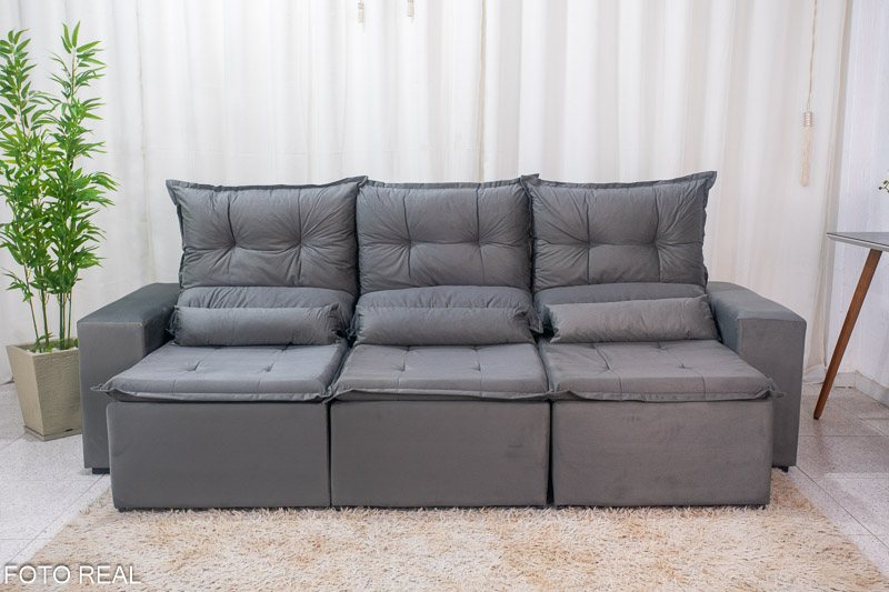Sofá Retrátil e Reclinável Carol 2.60m Veludinho Cinza - Imagem 4