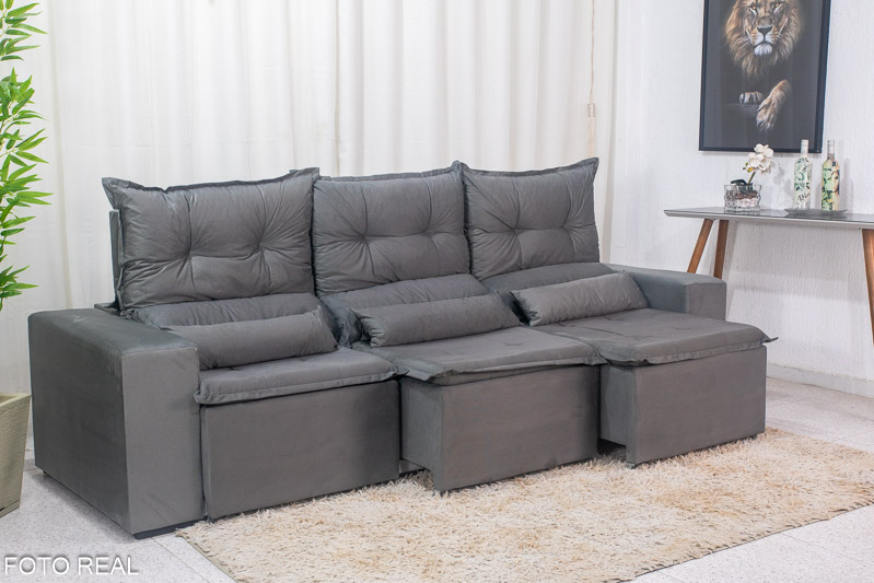 Sofá Retrátil e Reclinável Carol 2.60m Veludinho Cinza - Imagem 5