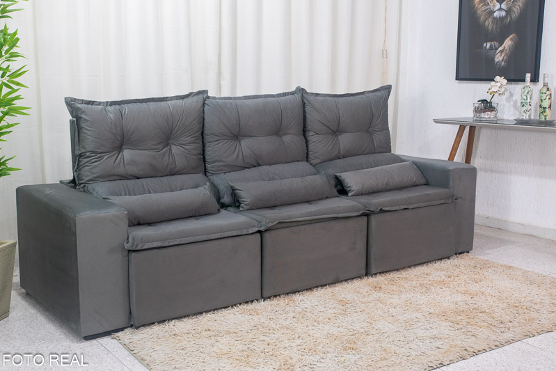Sofá Retrátil e Reclinável Carol 2.60m Veludinho Cinza - Imagem 3