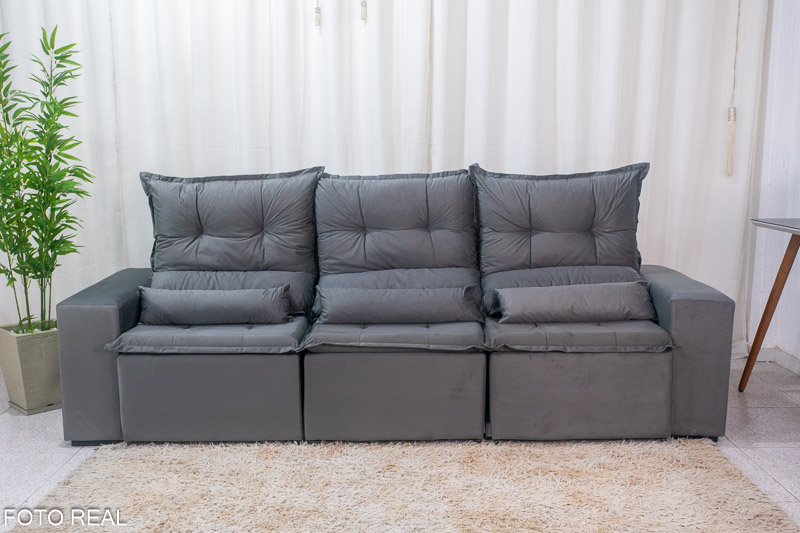 Sofá Retrátil e Reclinável Carol 2.60m Veludinho Cinza - Imagem 6