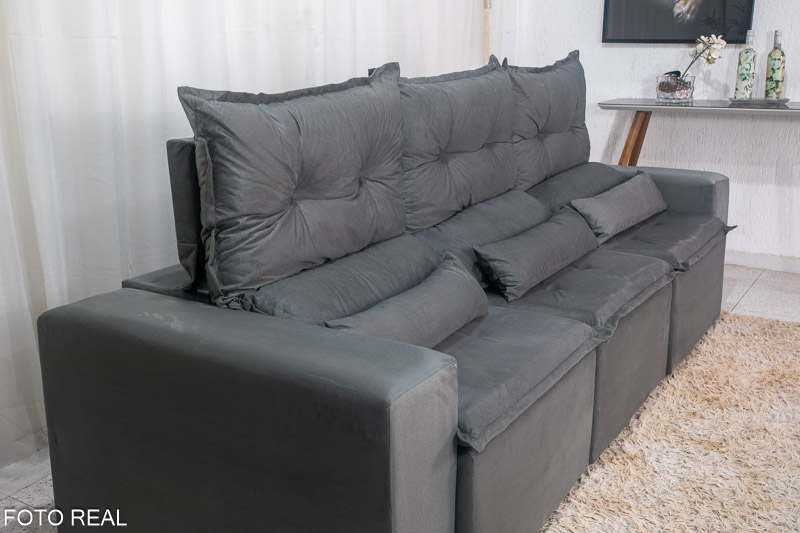 Sofá Retrátil e Reclinável Carol 2.60m Veludinho Cinza - Imagem 7