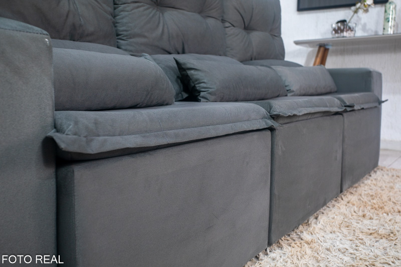 Sofá Retrátil e Reclinável Carol 2.60m Veludinho Cinza - Imagem 9