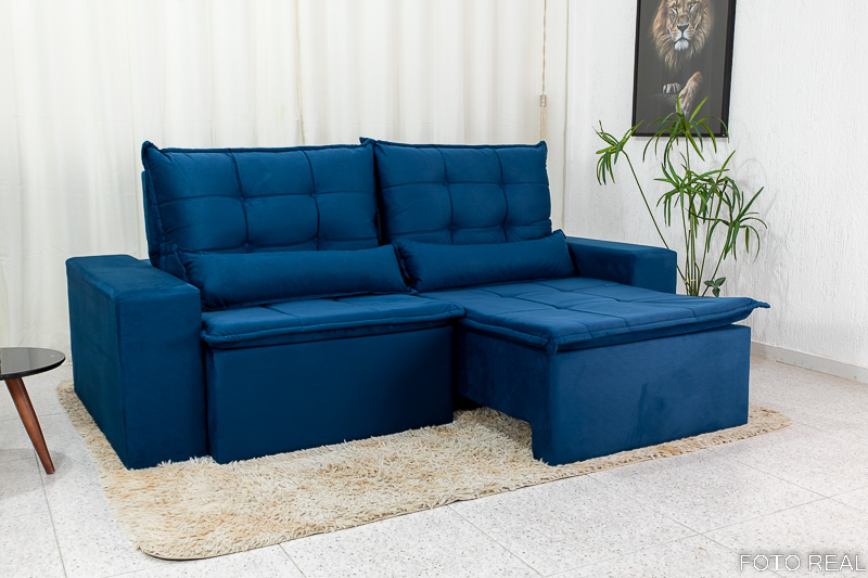 Sofá Retrátil e Reclinável Las Vegas 2.30m Veludo Azul - Imagem 2