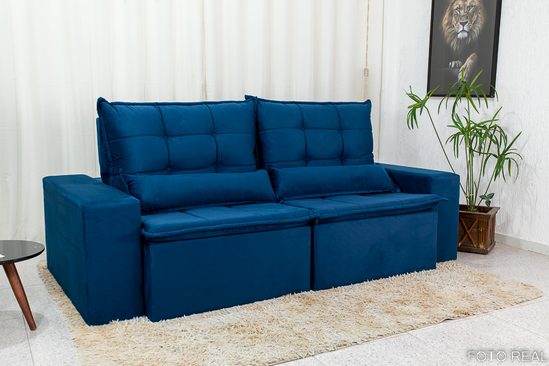 Sofá Retrátil e Reclinável Las Vegas 2.30m Veludo Azul - Imagem 3