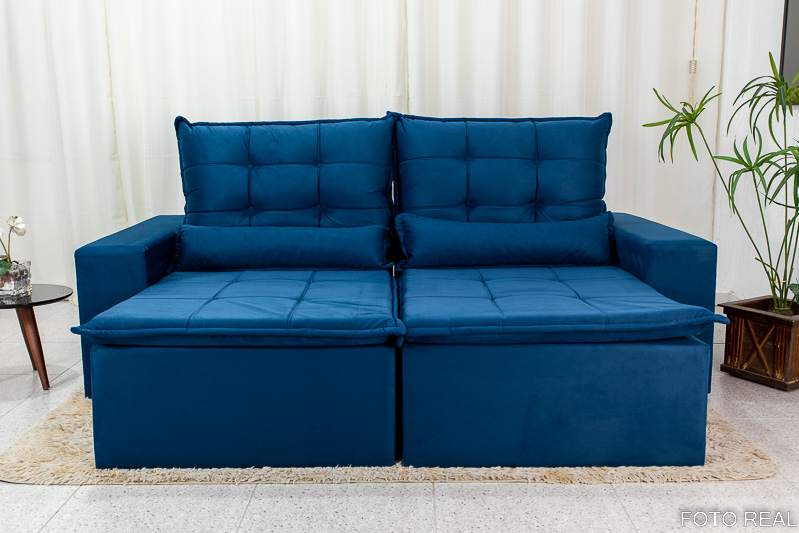 Sofá Retrátil e Reclinável Las Vegas 2.30m Veludo Azul - Imagem 4