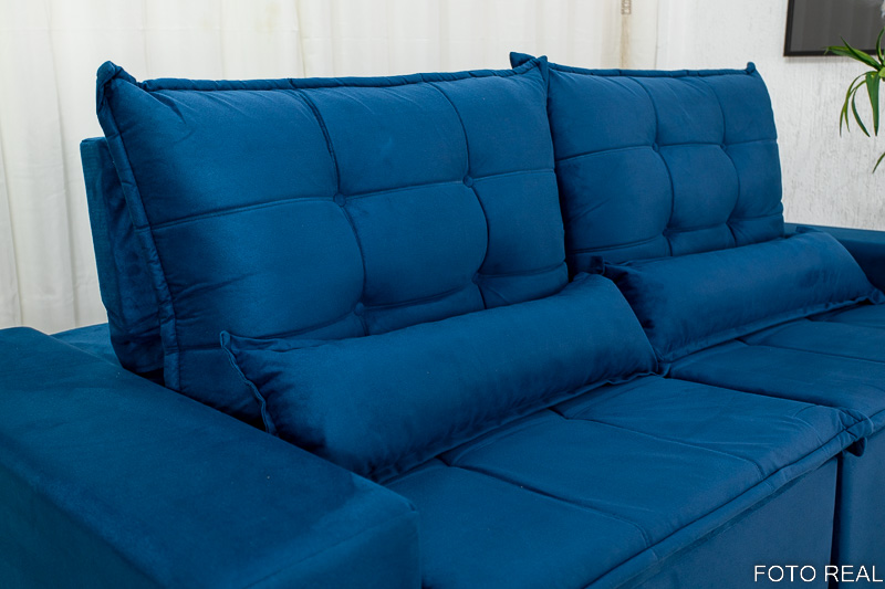 Sofá Retrátil e Reclinável Las Vegas 2.30m Veludo Azul - Imagem 6