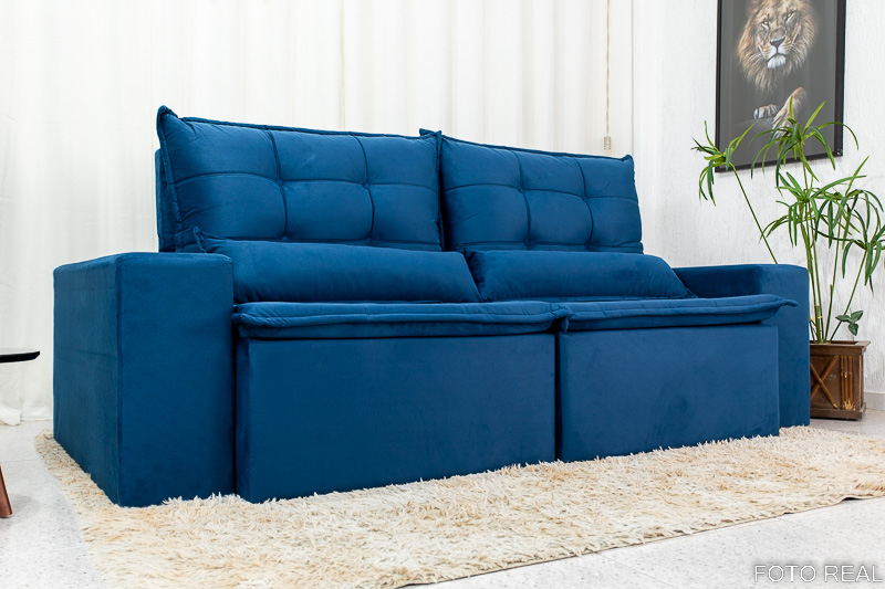 Sofá Retrátil e Reclinável Las Vegas 2.30m Veludo Azul - Imagem 7