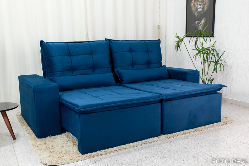 Sofá Retrátil e Reclinável Las Vegas 2.30m Veludo Azul