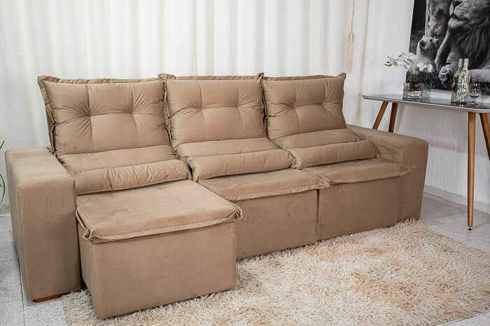 Sofá Retrátil Reclinável New Carol 2.60m Bege 10 - Imagem 3
