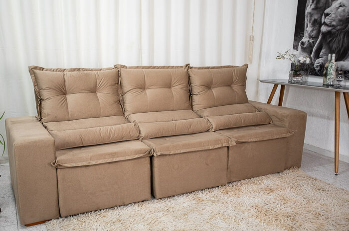 Sofá Retrátil Reclinável New Carol 2.60m Bege 10 - Imagem 2