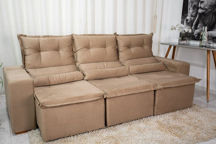 Sofá Retrátil Reclinável New Carol 2.60m Bege 10