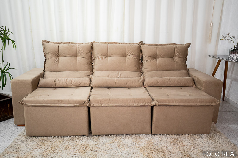 Sofá Retrátil Reclinável New Carol 2.60m Bege 10 - Imagem 5