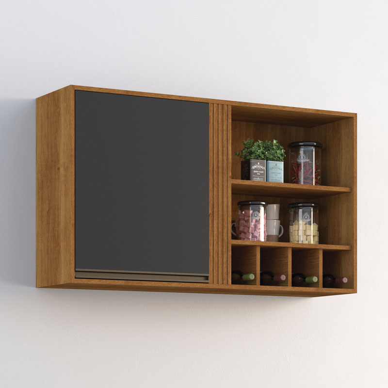 Armário Aéreo Cozinha Pérola Larg. 1.20m Cinamomo/Grafite Sallêto